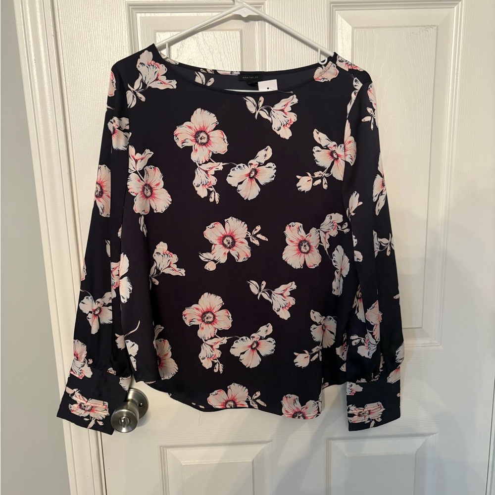 Ann Taylor Black Floral Blouse